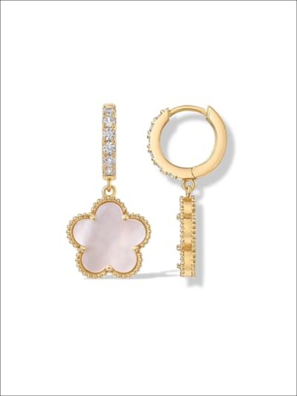 14K Gold Plated Clover Drop Dangle Earrings with Gemstone Studs